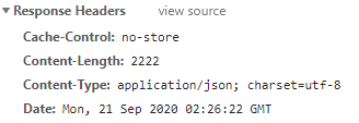 Response showing cache-control: no-store