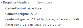 Response showing cache-control: no-store